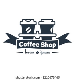 Two paper cup logo isolated icon on white background, 400 coffee set, company name, banner