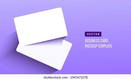 Two paper empty credit or gift cards with shadow on lilac background. Modern and stylish greeting card. Vector illustration