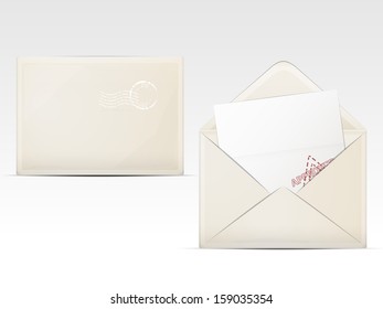two paper envelope beige color with a white sheet and a stamp