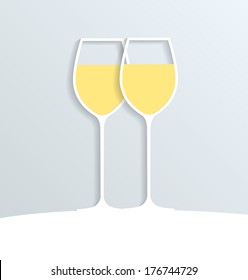 Two paper glasses filled with white wine, vector eps 10 illustration