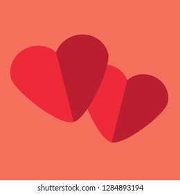 Two paper hearts on coral background. Background, icon for Valentines day, romantic design.