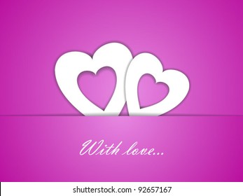 Two paper hearts on pink background- vector