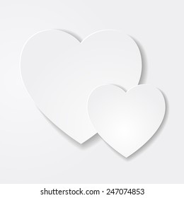 Two paper hearts. Soft minimalistic Valentine's day card. Paper hearts cut from paper. Vector abstract background decoration with hearts. Flat design. 