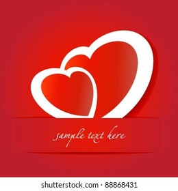 Two paper hearts. Vector card with place for text.