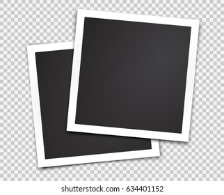 Two paper photo frames. Transparent background. Template for your design works. Vector illustration.
