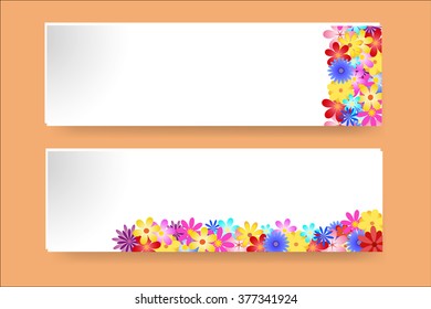 Two paper rectangles with the decor of the color flowers. All is on the orange background.