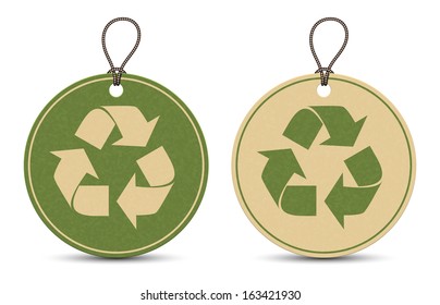 Two paper recycle tags isolated on white background