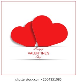 Dos corazones rojos de papel sobre fondo blanco Ilustración vectorial, concepto del día de San Valentín