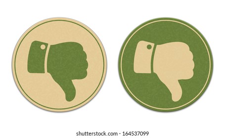 Two paper thumb down stickers isolated on white background