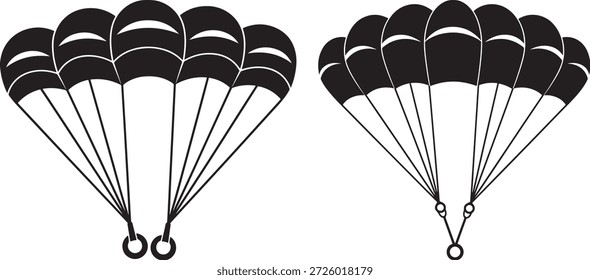 Ilustración vectorial de icono de dos paracaídas. Símbolo de deporte de paracaidismo signo de aventura aérea.