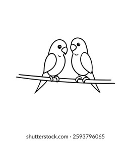 Two Parakeets Sitting on a Branch – Vector Line Art