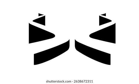 two parallel road, black isolated silhouette
