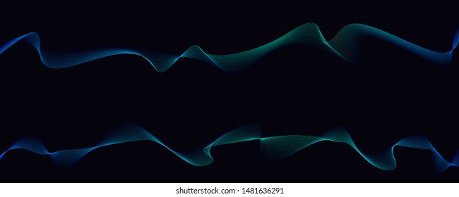 Two parallel twisted pattern. Dynamic flowing waves isolated on dark background. Abstract wavy spun lines. Optical art, vector design elements.