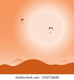 Two Paramotors Gliding And Flying In The Air With Big Sun At Background With Orange Shade Gradient Illustration Vector