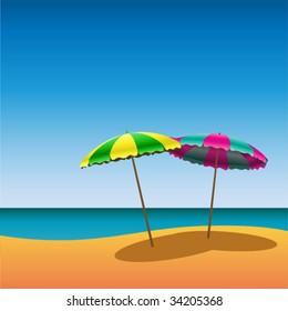 Two Parasols on Beach with Shade