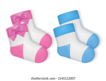 Two pare of baby socks for girl and boy realistic concept isolated on white background isolated vector illustration