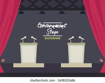 Two Parliament podium with stage. Two Politician podium with black background. Flat Vector Illustration. Black Design Background. Web vector illustration. Vector Background.