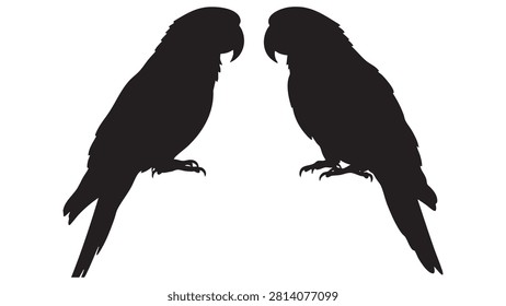Two parrot silhouettes are depicted facing each other presented as a black graphic against a white background. The image is a simple isolated illustration.