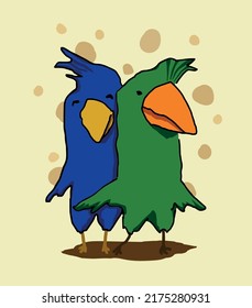 Two parrots children's illustration hand drawn, family couple, vector illustration