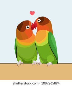 Two parrots, parrots are inseparable, cute birds. Flat design. Vector illustration. EPS10