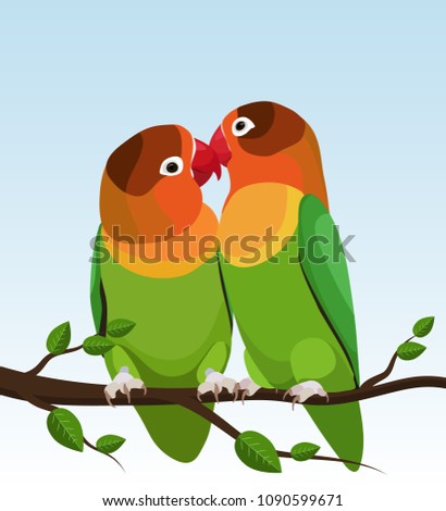 Two Parrots Parrots Are Inseparable Cute Birds On A Tree Branch Flat Design Two Parrots Parrots Are Inseparable Cute Birds On A Tree Branch Flat Design