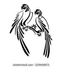 Two parrots logo vector on a branch