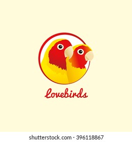 Two parrots lovebirds label. Vector.