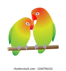 Two parrots sitting on a branch. Vector illustration.