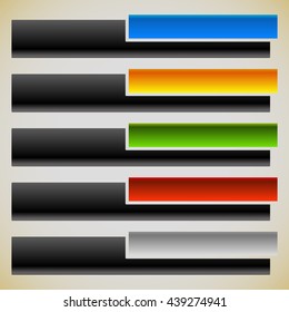 Two part banners, buttons with intersecting rectangles. 5 colors.