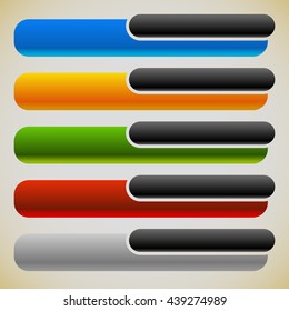 Two part banners, buttons with intersecting rectangles. 5 colors.