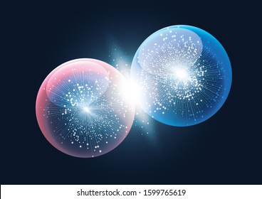 Two particles ready to collide.Particles collision Astrophysics concept. 