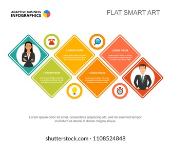 Two partners process chart template for presentation. Business data visualization. Partnership, strategy, management, recruitment or marketing creative concept for infographic, report, project layout.