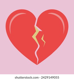 Two parts of broken heart. Heartbreak symbol. Simple flat vector style clip art illustration
