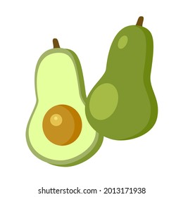 Two parts of Fresh avocado. Healthy organic food. Natural eco product. Flat vector illustration isolated on white background