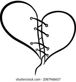 Two parts the heart sewn and thread sketch vector illustration hand draw