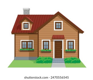 Two Parts House Icon front view in color brown, aegean, dark brown and white, vector illustration isolated on white background, eps