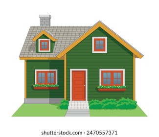 Two Parts House Icon front view in color forest green, carrot, honey and white, vector illustration isolated on white background, eps