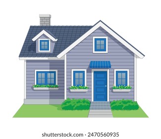 Two Parts House Icon front view in color slate gray, azure blue and white, vector illustration isolated on white background, eps