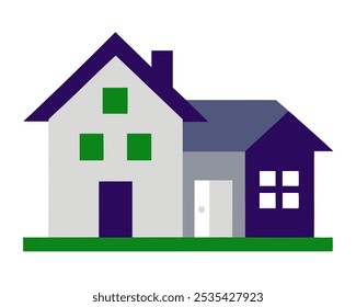 Two Parts House Icon front view in color slate gray, azure blue and white, vector illustration isolated on white background
