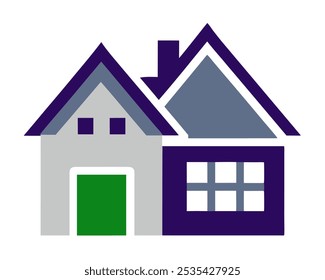 Two Parts House Icon front view in color slate gray, azure blue and white, vector illustration isolated on white background
