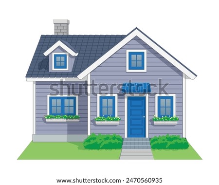 Two Parts House Icon front view in color slate gray, azure blue and white, vector illustration isolated on white background, eps
