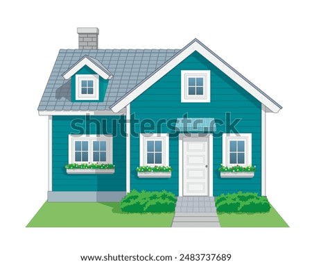 Two Parts House Icon front view in color deep ocean blue and white, vector illustration isolated on white background, eps