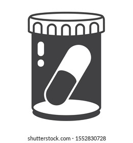 Two parts pill inside cup black and white icon on white background. Pharmacy flat illustration for banner or website ui. Healthcare icon. Monochrome medical vector