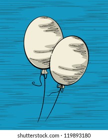 Two party balloons flying in the sky. Hand drawn sketch.