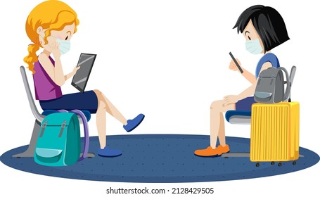 Two passengers sitting and using mobile phone illustration