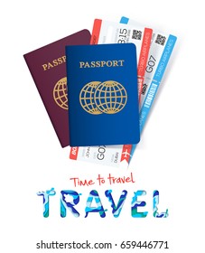 Two passport with tickets, documents for travel and tourism.