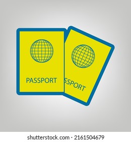 Two passports sign illustration. Icon in colors of Ukraine flag (yellow, blue) at gray Background. Illustration.