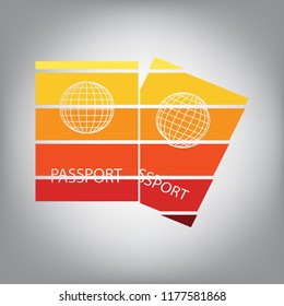 Two passports sign illustration. Vector. Horizontally sliced icon with colors from sunny gradient in gray background.