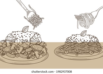 two pastas dishes menu food