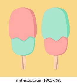 Zwei pastellfarbene Eis-Vektorillustration. Gut zu essen in der Sommersaison. Die meisten Menschen mögen Eis.

